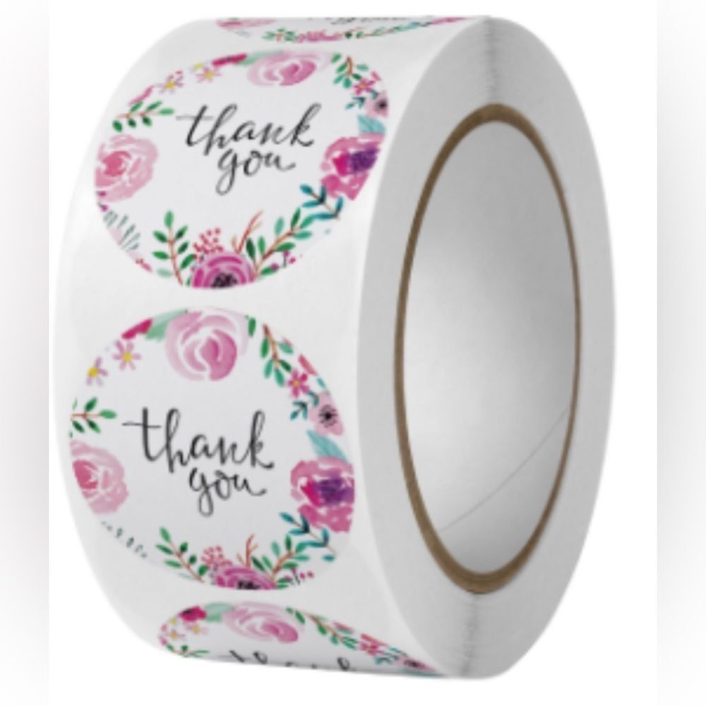 1 in stickers - Thank You - Round Pink - Small Business/Baby Shower  SUPPLIES - Picture 3 of 3